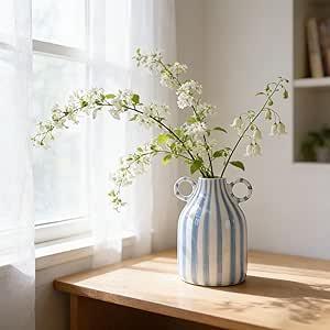 Amazon.com: oliruim Ceramic Blue and White Striped Vase with Handle, Modern Minimalist Coastal Decor Home for Centerpieces for Tables, Kitchen Office,