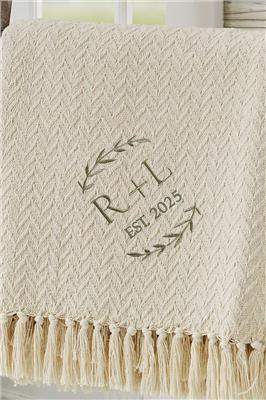 Their Initials Wedding Embroidered Afghan