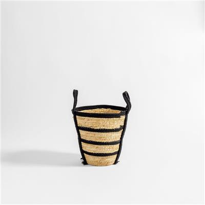 Home.Life Natural Corn Rope Stripe Basket Black