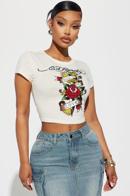 Love Dagger Ed Hardy Rhinestone Tee - Ivory | Fashion Nova