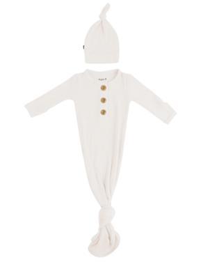 Kyte BABY Ribbed Knotted Gown with Hat Set Oat | Well.ca