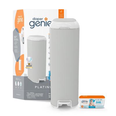Diaper Genie Platinum Diaper Pail, Matte Gray, Stainless Steel, Foot Pedal, Odour Control, 18 Easy Roll bags / holds up to 846 diapers, 18 Easy Roll b