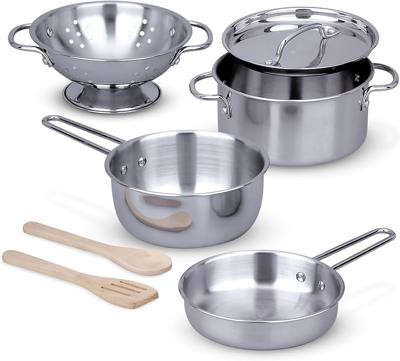 Amazon.com: Melissa & Doug Stainless Steel Pots & Pans, 8 Piece Play Kitchen Set, Premium Play Kitchen Accessories & Cooking Utensils, Preschool Toys