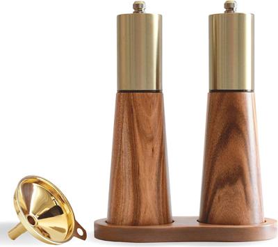 Amazon.com: Gold Salt and Pepper Grinder Mill Set With Wood Base, Free Gold Funnel,Stainless Steel Manual Salt Shaker and Pepper Mill,Adjustable Thick
