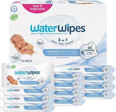 Amazon.com: WaterWipes Sensitive+ Newborn & Baby Wipes, 3-In-1 Cleans, Cares, Protects, 99.9% Water, Unscented & Hypoallergenic, 720 Count (12 Packs)