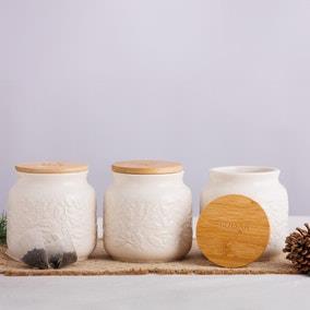 Acorn Set of 3 Tea, Coffee & Sugar Canisters | Dunelm