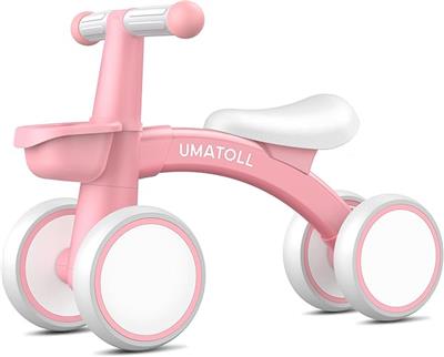Umatoll Baby Balance Bike for 1 Year Old Boys Girls, 12-24 Months Toddler Balance Bike with Removable Basket, Adjustable Seat, 4 Wheels Infant Bike, F
