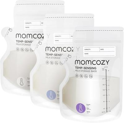50PCS Momcozy Breastmilk Storing Bags, Temp-Sensing Discoloration Milk Storing Bags for Breastfeeding, Disposable Milk Storage Bag with 6oz Self Stand
