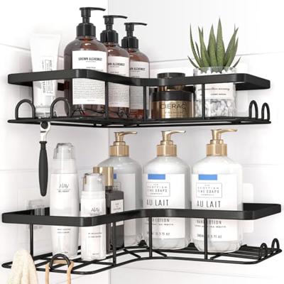 Sakugi Corner Shower Caddy - 2 Pack, Adhesive Shower Organizers, Rustproof Stainless Steel Shower Shelves with 8 Hooks, No Drilling Bathroom Organizer