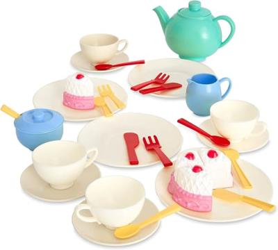 Casdon 33-Piece Tea Set. Colourful Toy Playset with Teapot, Milk Jug, Cups and Saucers, Cake, and More. Suitable for Preschool Toys. Playset for Child