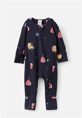 The long sleeve zip romper - navy ink/carnival friends Cotton On Babygrows & Sleepsuits | Superbalist.com