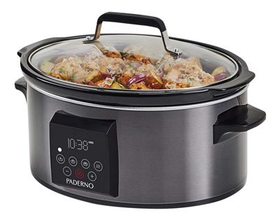 PADERNO Digital Programmable Slow Cooker, Black Stainless Steel, 6qt