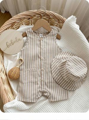 2pcs/Set Baby Boy/Girl Summer Apricot Colorful Striped Sleeveless Romper & Bucket Hat, Versatile Casual Outfit For Vacation & Travel | SHEIN UK
