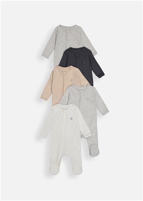 Plain Organic Cotton Zip Sleepsuits 5 Pack | Woolworths.co.za