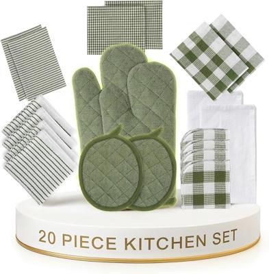 Amazon.com: LANE LINEN 20 Piece Kitchen Dish Cloths Set - 100% Cotton Dish Towels, Heat Resistant Kitchen Mittens and Pot Holder Set, Reusable Dish Ra