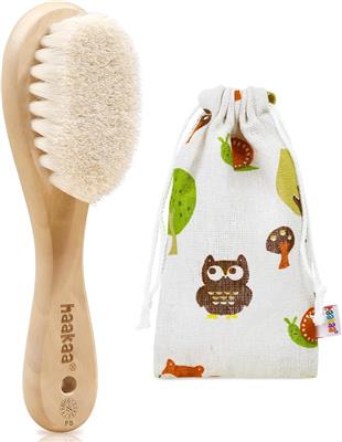 haakaa Wooden Baby Hair Brush for Newborns and Toddlers Baby Brush Natural Soft Wool Bristles Hairbrush, Ideal for Cradle Cap, Perfect Baby Registry G