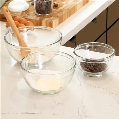 Libbey Bakers Basics 3 Piece Glass Mixing Bowl Set, Multi-Size
