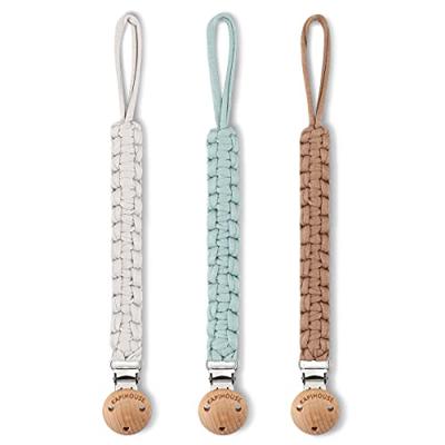 Kapihouse Pacifier Clip for boy 9.2 Inch Pacifier Leashes woodern Clips Teething Toy with Handmade Braided Cotton Modern Unisex Baby Shower Birthdays