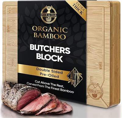 Deer & Oak Premium Bamboo Butchers Block - Extra Large Chopping Board 40 x 30 x 4cm Extra Thick, Wooden Cutting Board for Kitchen, Heavy Duty Meat Ch