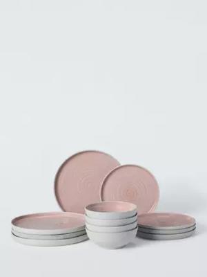 John Lewis Granite Stoneware Dinnerware Set, 12 Piece, Pink