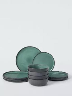 John Lewis Reactive Glaze Stoneware Dinnerware Set, 12 Piece, Green