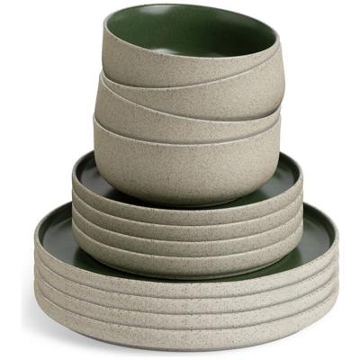 Buy Habitat 12 Piece Raw Edge Speckle Stoneware Dinner Set-Green | Bowls | Habitat