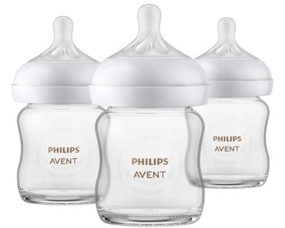 Philips Avent Glass Natural Baby Bottle With Natural Response Nipple, 4oz, 3 pack, SCY910/03, Avent Glass Bottle 4oz 3pk - Walmart.ca