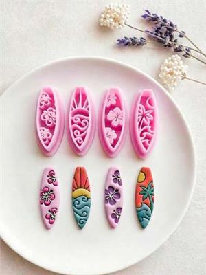 Surfboard Polymer Clay Cutters, Tropical Beach Mold For Handmade Hibiscus & Palm Tree Surfboard Earring, Ideal For Summer & Hawaiian Vibe Jewelry Craf