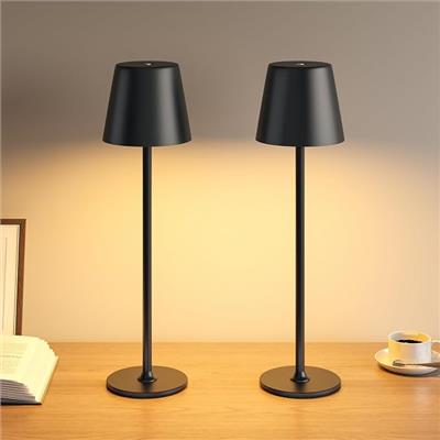 UPXNBOR Rechargeable Table Lamp 2 Pack, Cordless Battery Operated Touch USB Table Lamp, 3-Level Dimmable Brightness, IP54 Waterproof, Full Metal Housi
