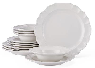 CANVAS Gatestone Ornate Rim Stoneware Dinnerware Set, 12-pc, White