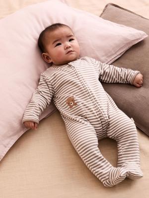 Tan Bear Organic Cotton Zip Sleepsuit | JoJo Maman Bébé