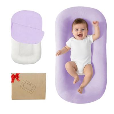 Lucakuins Baby Lounger for Newborn 0-24 Months Soft Cotton Infants Support Cushion (Violet)