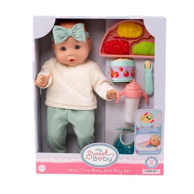 My Sweet Baby Meal Time Baby Doll Play Set, Ivory and Sage Outfit, 14-inch Doll, 12 Pieces Included, MSB Meal Time Baby Doll Play Set