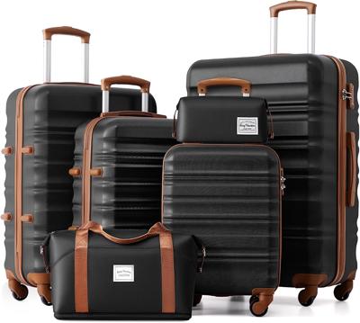 Amazon.com | LONG VACATION 6 Piece Luggage Set Carry on Suitcase with ABS+PC hardshell, Spinner Wheels & YKK Zipper TSA Lock (BLACK-BROWN, 6 piece set