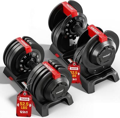 Amazon.com : Yagud Adjustable Dumbbell Set, 52.5/90 lbs Weights Dumbbells, 1 Hand Rotation, Safety Lock System, Anti-Slip Textured Handle, Space-Savin