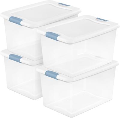 Amazon.com - Sterilite 4-Pack 64 Quart Latching Box, Clear Plastic Storage Organizer Bins with White Lids - Large Stackable Containers for Home Bedroo