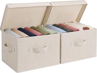 Amazon.com - StorageWorks Fabric Storage Bins with Lid, Decorative Storage Boxes for Shelves, Stackable Closet Organizer Basket with Handles, Large, K