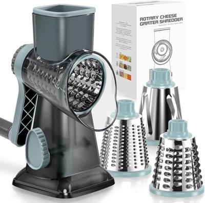 Amazon.com: KEOUKE Rotary Cheese Grater Hand Crank Transparent - Shredder Slicer Grinder 3 Stainless Steel Blades, Stable Suction, Labor-Saving Handle