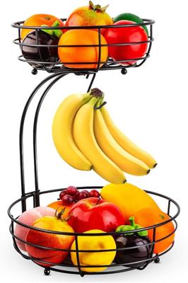 Amazon.com: Auledio Iron 2-Tier Countertop Fruit Vegetables Basket Bowl Storage With Banana Hanger, Black, 64 ounces : Home & Kitchen