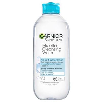 Garnier Micellar Water For Waterproof Makeup, Hydrating Facial Cleanser & Makeup Remover, Suitable for Sensitive Skin, Vegan, Cruelty Free, 13.5 Fl Oz