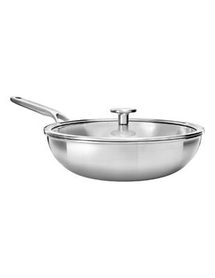 KitchenAid Triply Stainless Steel Covered Wok 28cm in SIlver | MYER