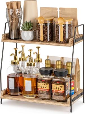 Amazon.com | ANBOXIT Countertop Coffee Station Organizer, 2 Tier Wooden Shelf for Coffee Bar Accessories, Condiment Storage Caddy for Kitchen, Home, O