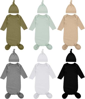 Amazon.com: Cuffbow 6 Packs Newborn Baby Knotted Gowns Set 0-6 Months Cotton Sleeper Long Sleeve Nightgown and Hat Set for Infant Baby(Dark Color): Cl
