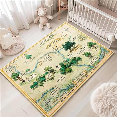 Amazon.com: Estmy 3x5 Vintage Woodland Area Rug, Cute Fun Nursery Rugs for Girls Boys Neutral, Thin Pile Faux Wool Soft Stain Resistant Hundred Acre W