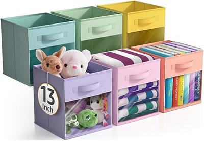 Amazon.com - Sorbus Fabric Storage Cubes - 6 Foldable Storage Bins for Organizing Pantry, Cubbies, Toy Box - Clothes Storage & Closet Organizer - 13 I