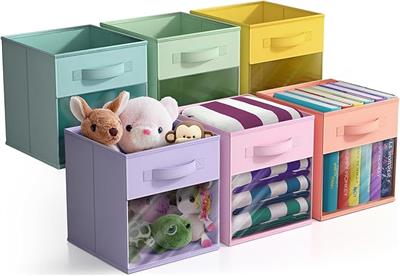 Amazon.com - Sorbus 11 Inch Storage Bins with Clear Window - 6 Foldable Baskets for Organizing Clothes, Toys, Books - Sturdy Collapsible Fabric Storag