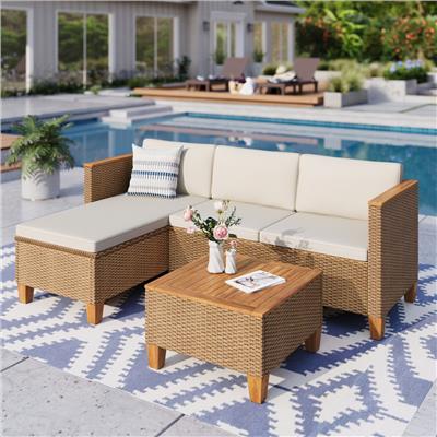 Ebern Designs Outdoor Wicker Patio Conversation Furniture Set With Acacia Wood Coffee Table & Reviews - Wayfair Canada