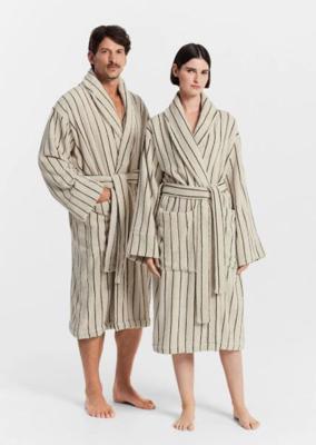 Aven Stripe Robe- Limestone | Sheridan