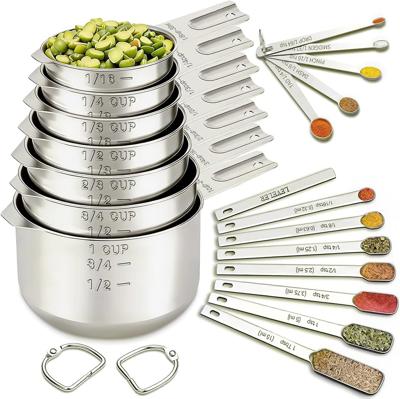 Amazon.com: EWFEN Measuring Cups and Spoons Set, 7 Stainless Steel Nesting Measuring Cups & 7 Spoons, 5 Mini Measuring Spoons &1 Leveler, Kitchen Gadg