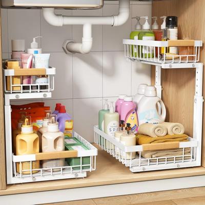 Amazon.com: PXRACK Under Sink Organizer, Adjustable Height, 2 Tier Pull Out Under Cabinet Organizer, Slide Out Thickened Metal Under Sink Storage for